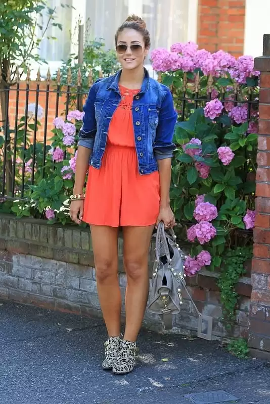 Denim Jacket with Red Dress