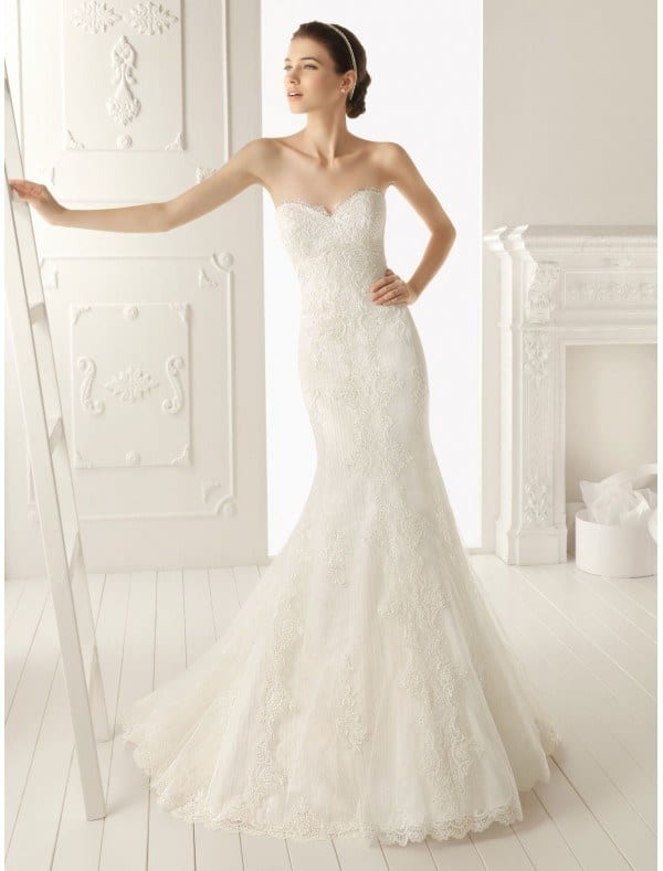 wedding dress with lace apliques front