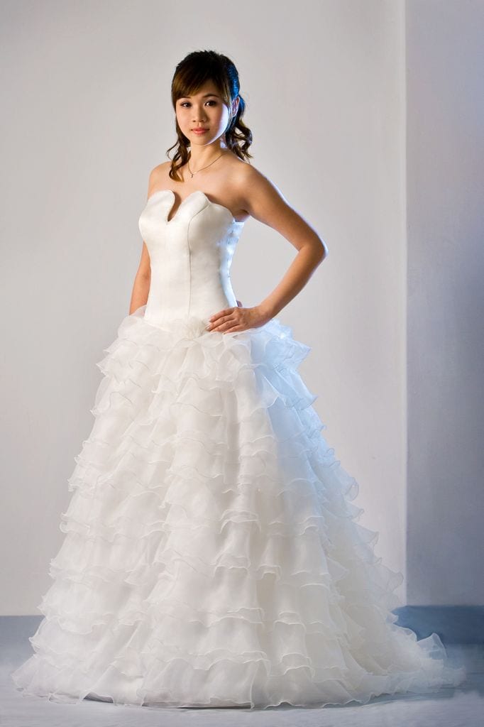 white chiffon lace wedding gown