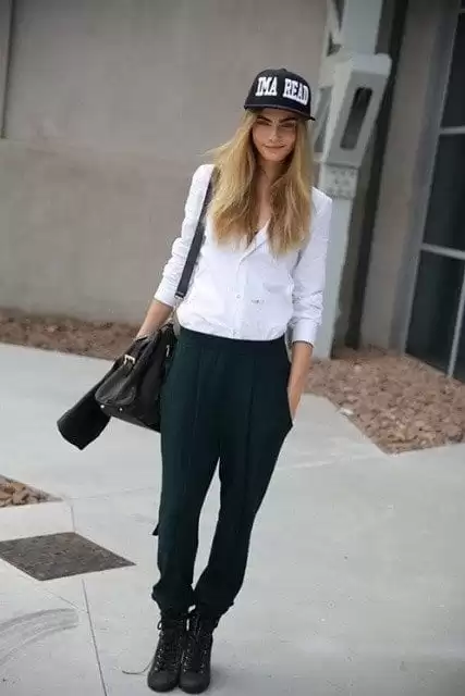 Cara in baggy pants