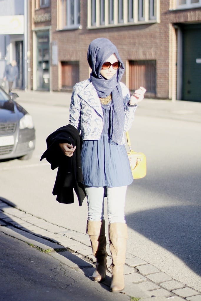 Hijab style with long boots