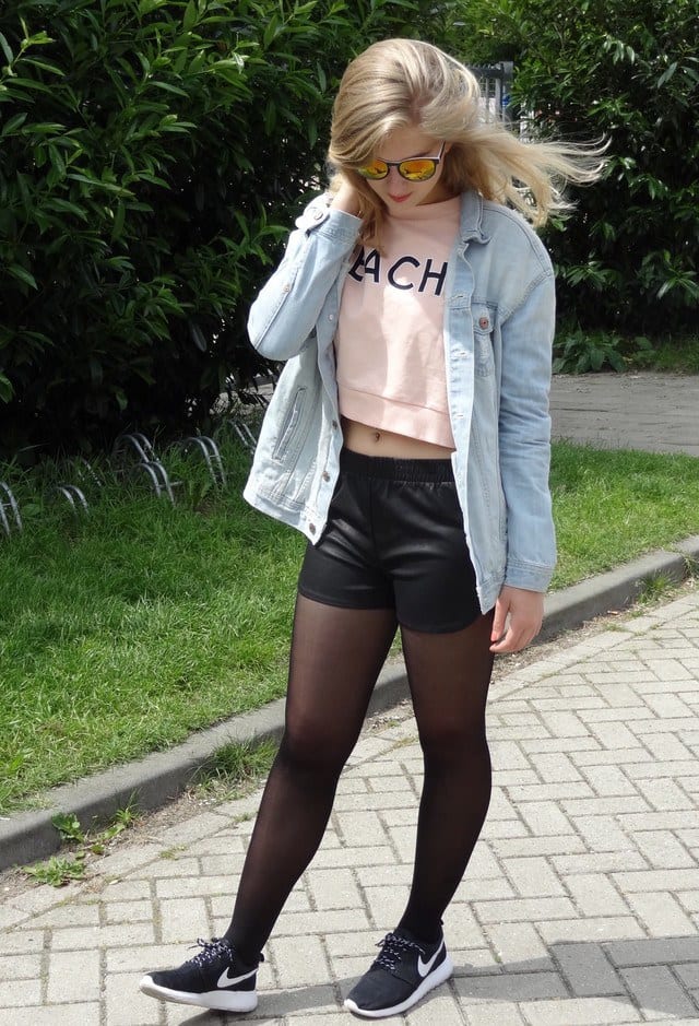 Sports look with Leather shorts