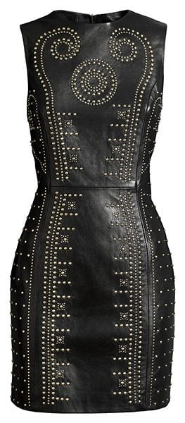 black leather dress with gold studs