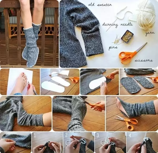 DIY INSULATED SOCKS FROM OLD SWEATER