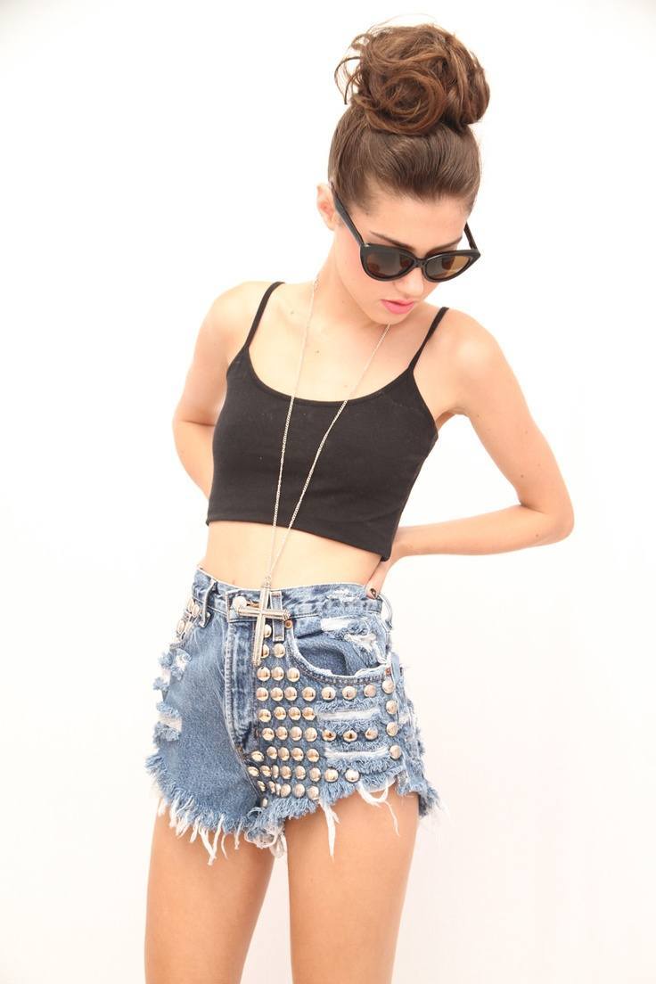 sexy young girls in studded shorts