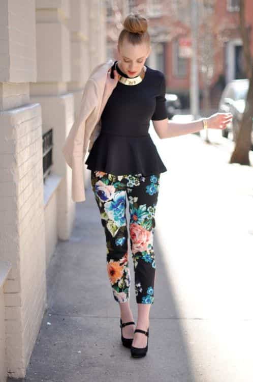 peplum top with floral pants