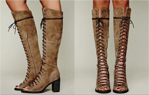 Hot-Sale-Western-Style-Knee-High-Women-Boots-Lace-Up-Botas-Classical-Black-Khaki-High-Heels