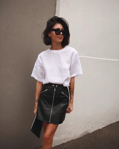 Fashion Skirts Leather Skirts Crazy Outfits Leather Skirt black casual look 