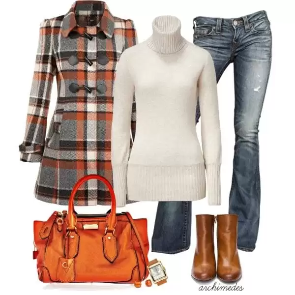 cute outfits with plaid coats 6