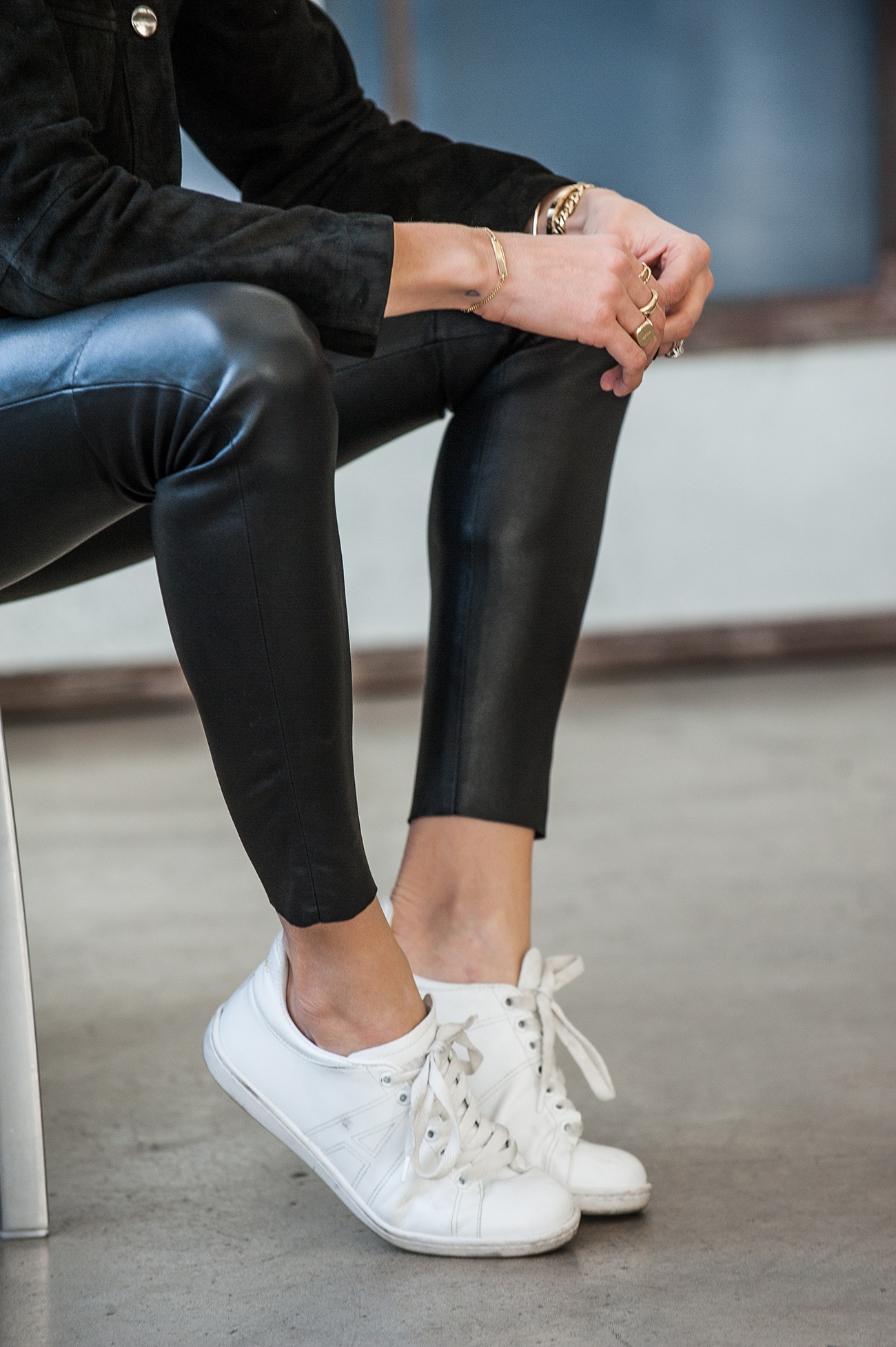 Premium Photo | Slender female legs in leggings and white stylish casual  sneakers women's comfortable summer shoes