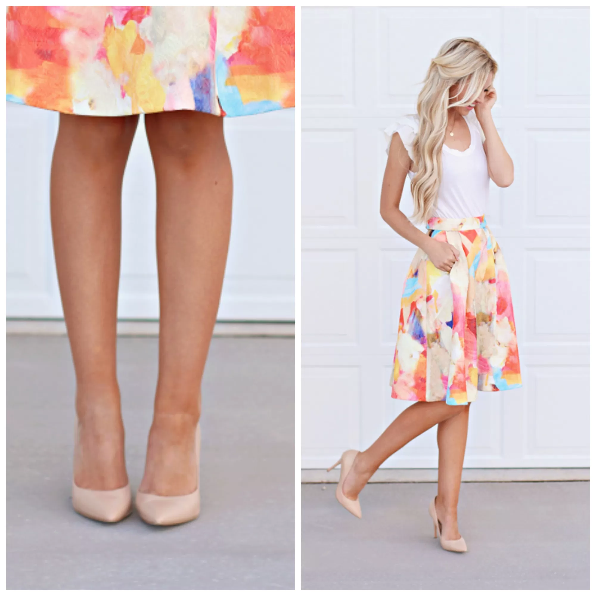 printed-midi-floral-skirt-with-nude-heels