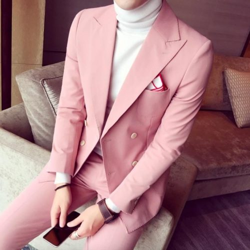 2017 New Men Pink Slim Fit Men's Formal Casual Wedding Dress Suits Jacket Pants 