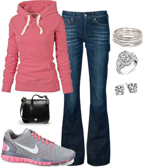 Pink Hoodie and Jeans for Sport/Jogging