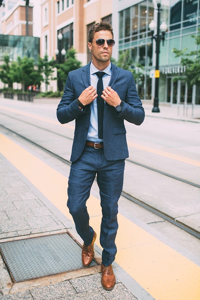 Blue Suits with Brown Shoes Ideas for Men (3)