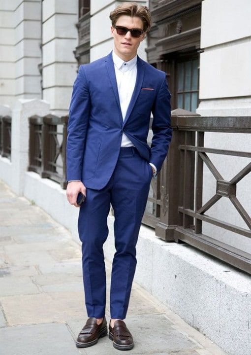 styling blue suit with brown shoes for men 7