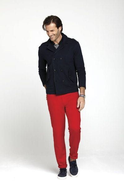 How to Wear Double Breasted Coat with Red Pants