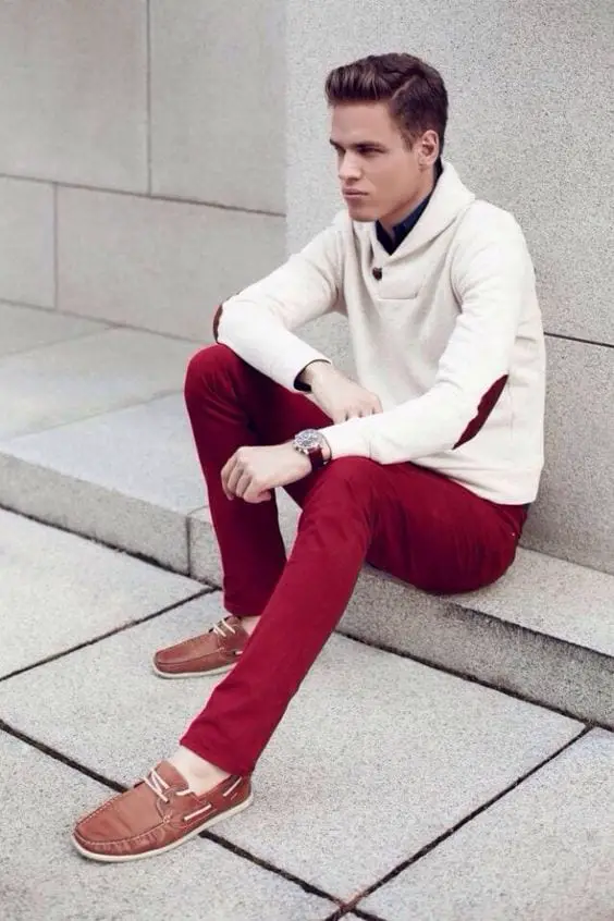 Red Pants with Leather Shoes Smart Casual Cold Weather Outfits For Men In  Their 30s 17 ideas  outfits  Lookastic