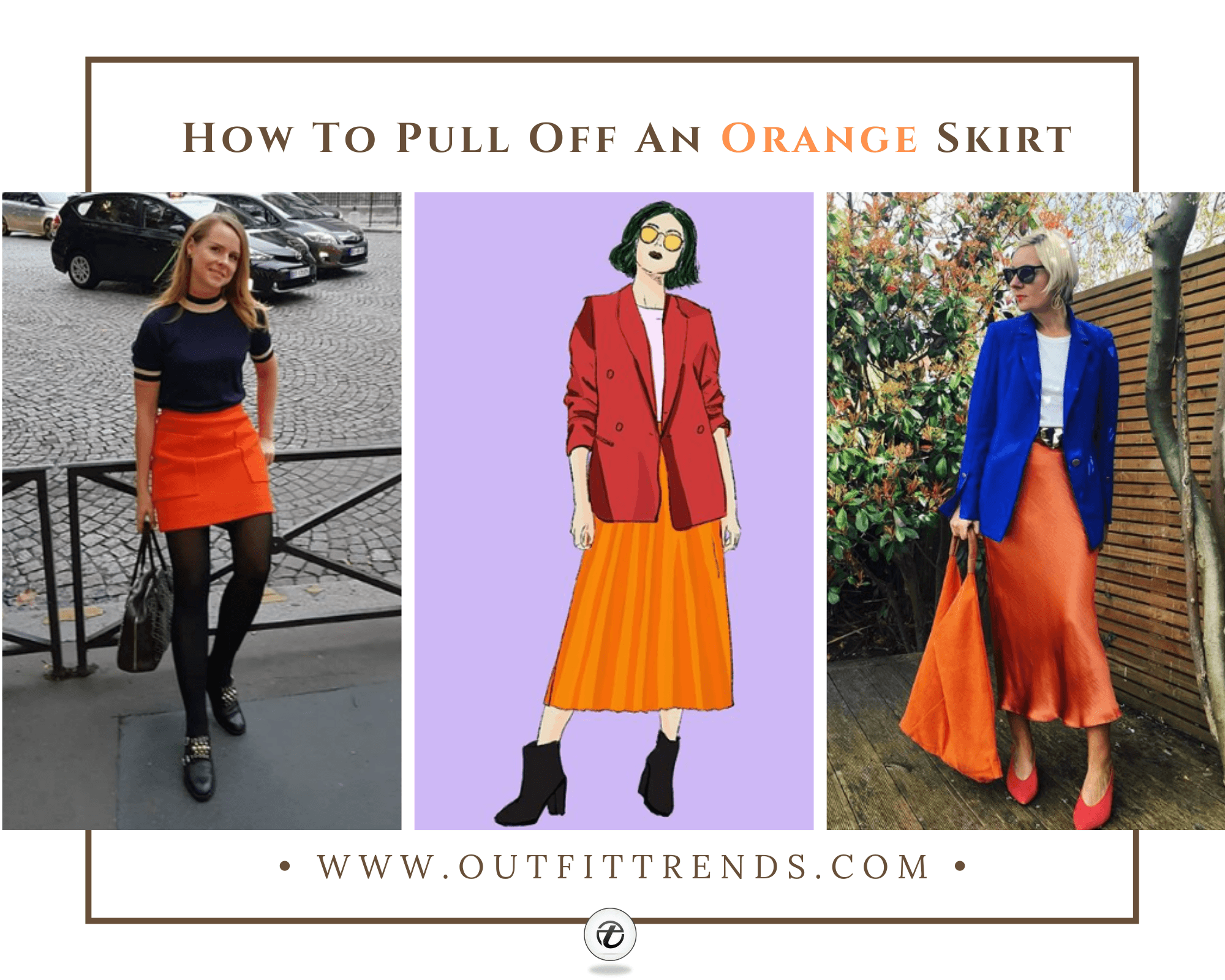 how to wear orange skirt