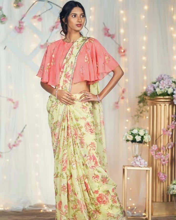Floral Print Sarees | Buy Designer Floral Work Saris Online