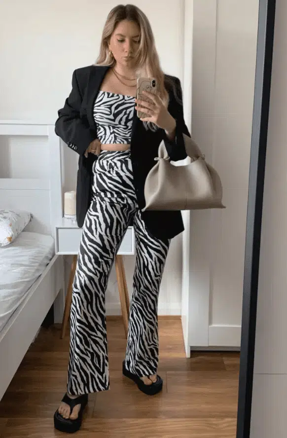 black blazer with zebra print