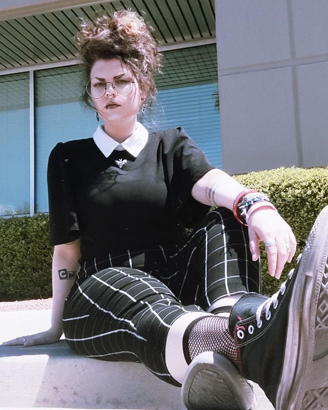 Goth Office Outfits with plaid pants