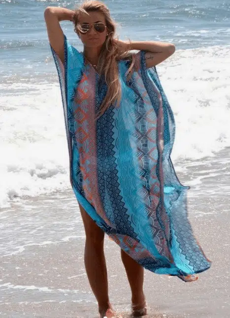 Blue floral Kaftan beach coverup