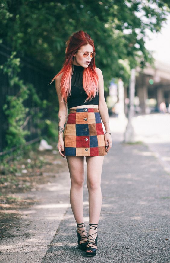 Patchwork Skirt Short outfit