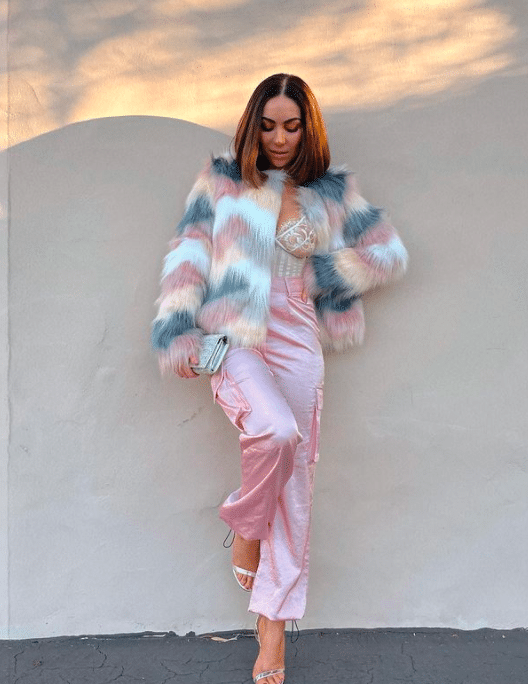 Winter outfit with faux fur jacket