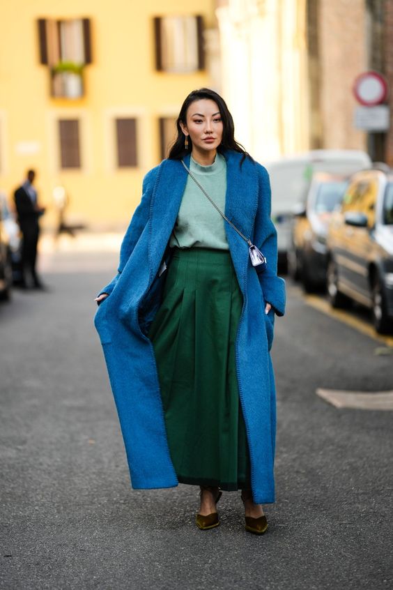 Layered colors for maxi skirt in winter