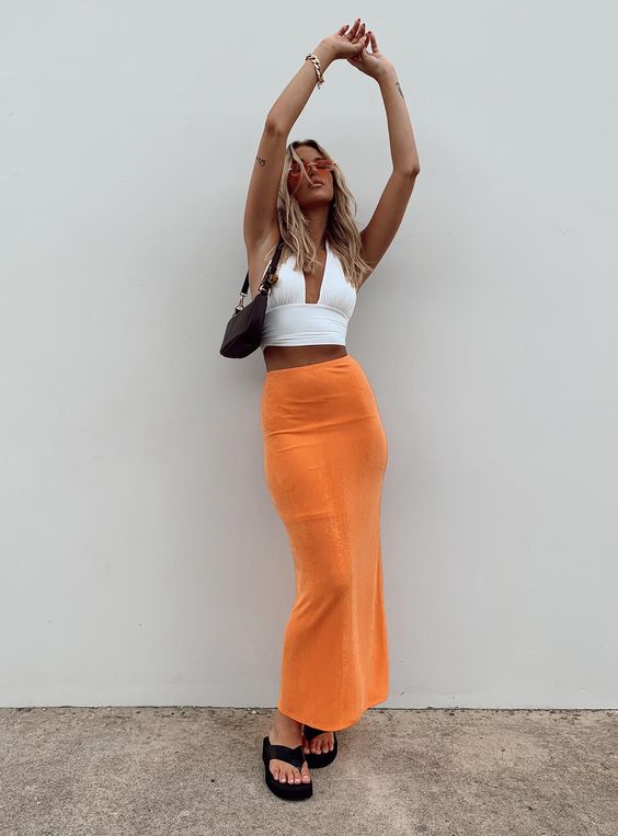 Mermaid maxi skirt in orange