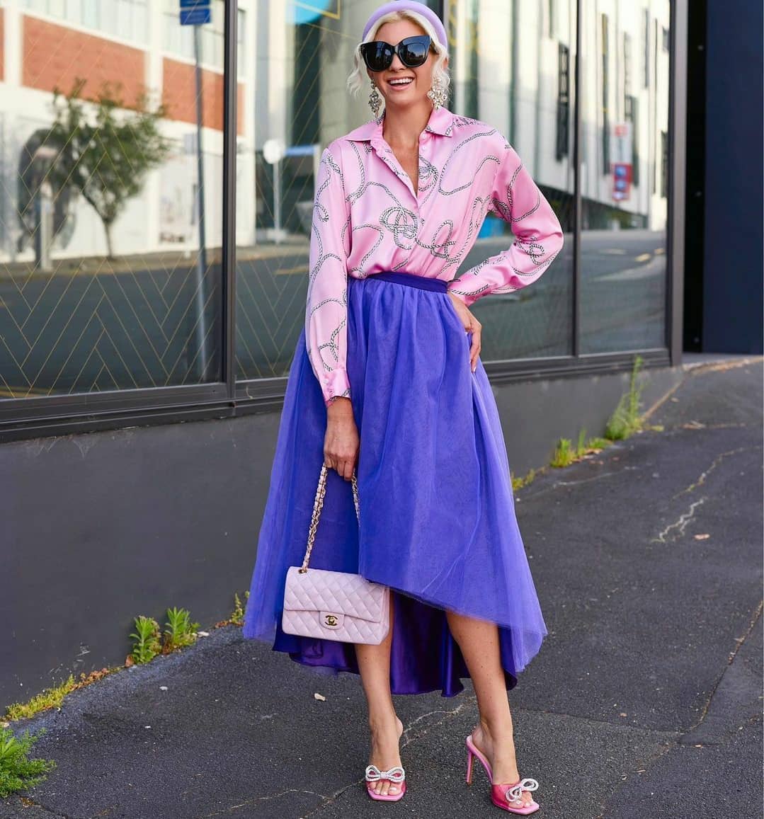 Spring Colors  Purple Full Midi Skirt  cute  little  Dallas Petite  Fashion Blogger