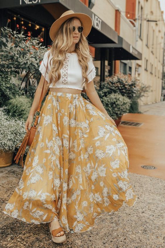 Sunny day maxi skirt and hat outfit