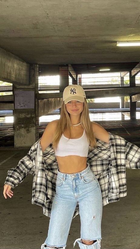 Sports bra and flannel outfit