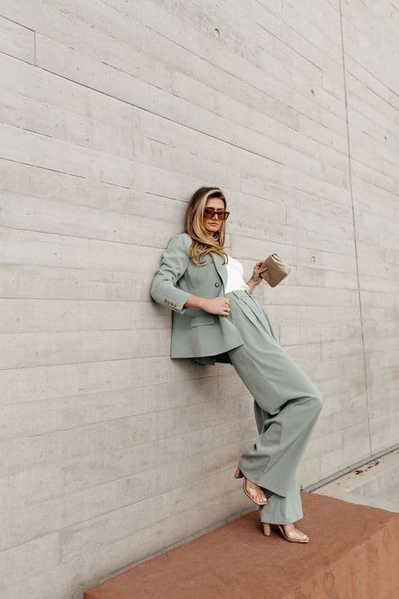 Teal muted green loose pant suit