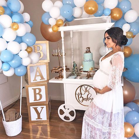 blue and gold baby shower decor