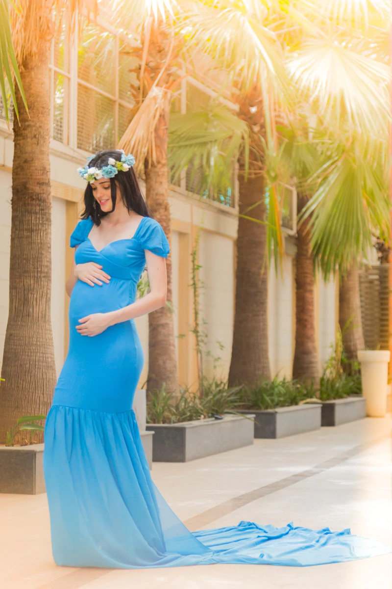 blue gown for baby shower