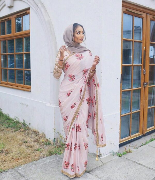 modern saree with hijab style