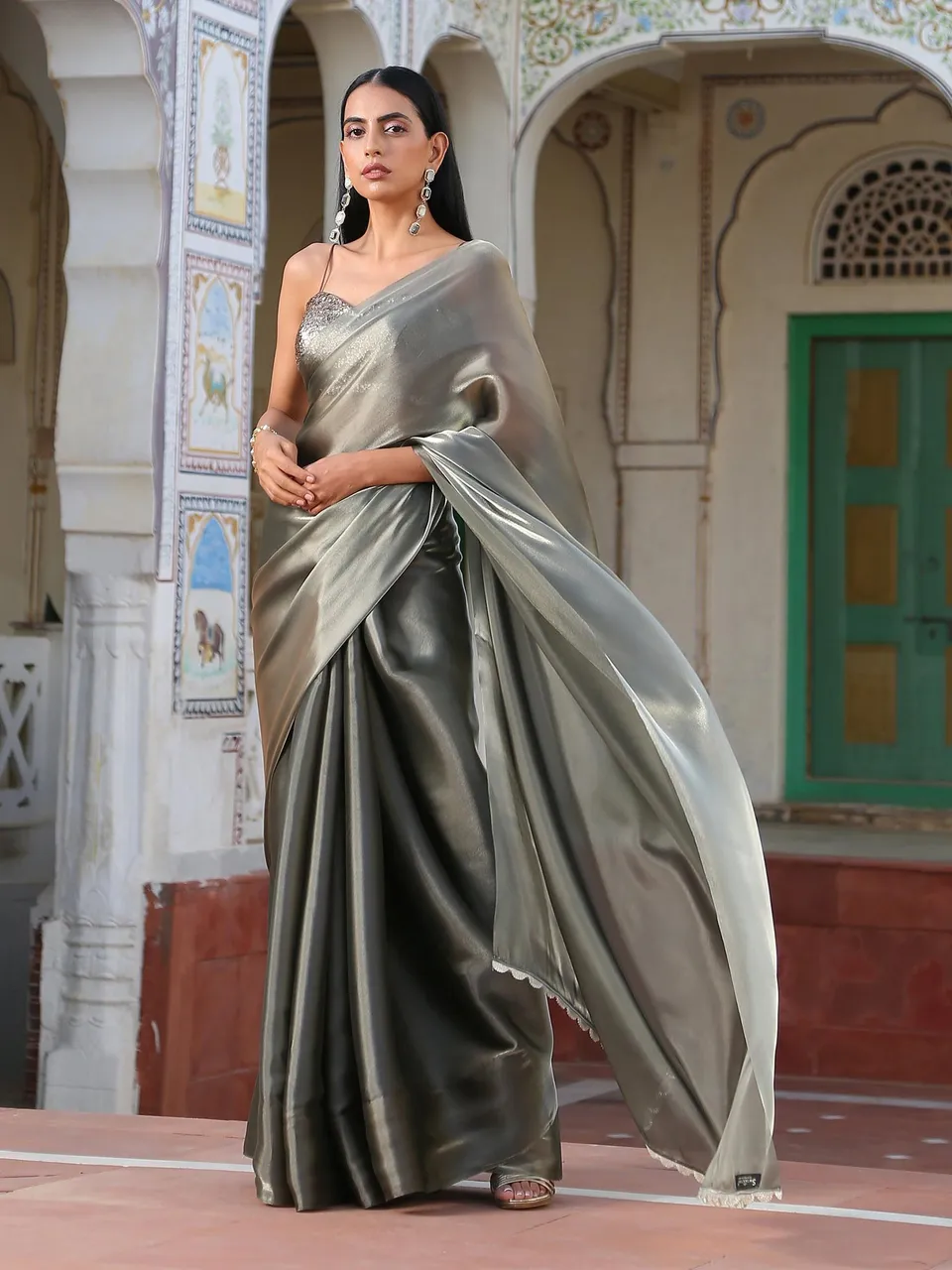 grey saree outfit